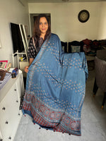 Load image into Gallery viewer, Natural dye Hand-blocked modal silk ajrakh dupatta with tazzles