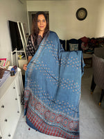 Load image into Gallery viewer, Natural dye Hand-blocked modal silk ajrakh dupatta with tazzles