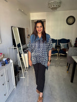 Load image into Gallery viewer, Natural dye handblocked vanaspathi modal silk shirt