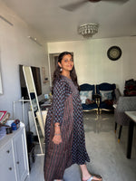 Load image into Gallery viewer, Natural dye vanaspathi handblocked modal silk long top/ frock