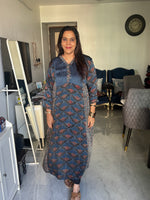 Load image into Gallery viewer, Natural dye vanaspathi handblocked modal silk long top/ frock