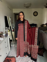 Load image into Gallery viewer, Natural dye modal silk ajrakh top with plain modal silk handworked mirror dupatta 2 piece set
