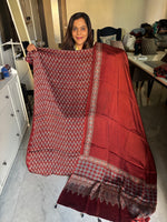 Load image into Gallery viewer, Natural dye modal silk handblocked ajrakh top with plain modal silk ajrakh dupatta with tazzels 2 piece set