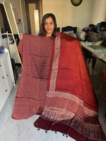 Load image into Gallery viewer, Natural dye modal silk handblocked ajrakh top with plain modal silk ajrakh dupatta with tazzels 2 piece set