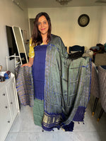 Load image into Gallery viewer, Modal silk double shaded top with modal shibori bottom and dupatta with tazzels 3 piece set