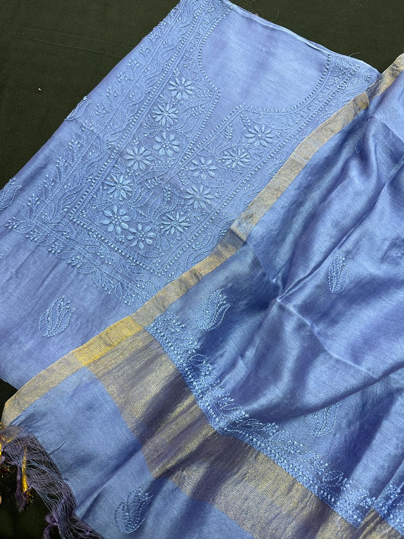 Lucknowi Chikanwork Chanderi silk top and dupatta