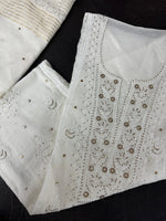 Load image into Gallery viewer, Beautiful soft Chanderi shirt and dupatta with lucknowi chikankari work and mukesh work