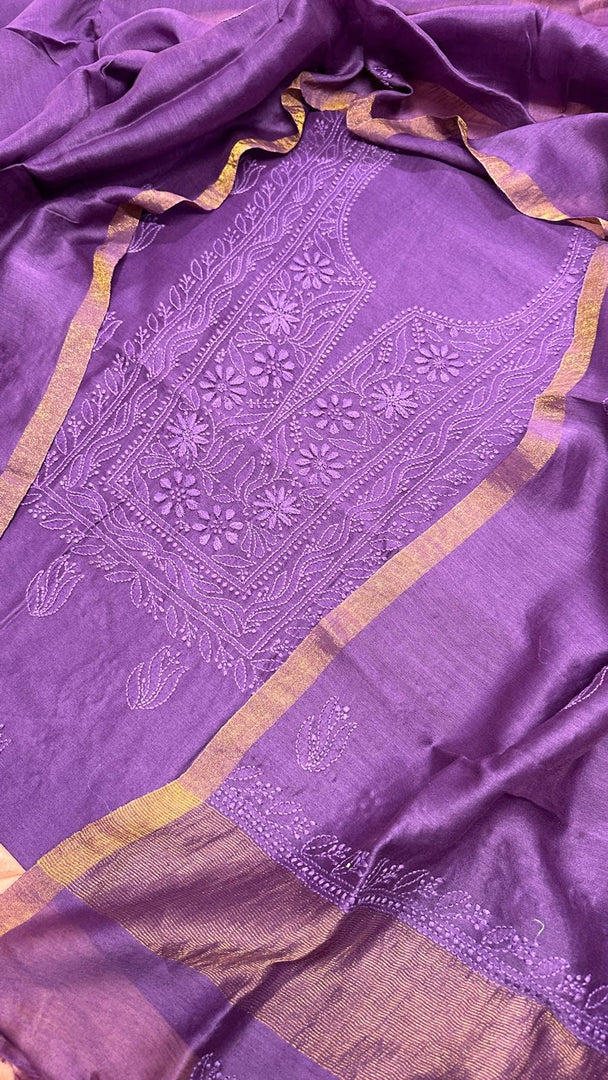 Lucknowi Chikanwork Chanderi silk top and dupatta