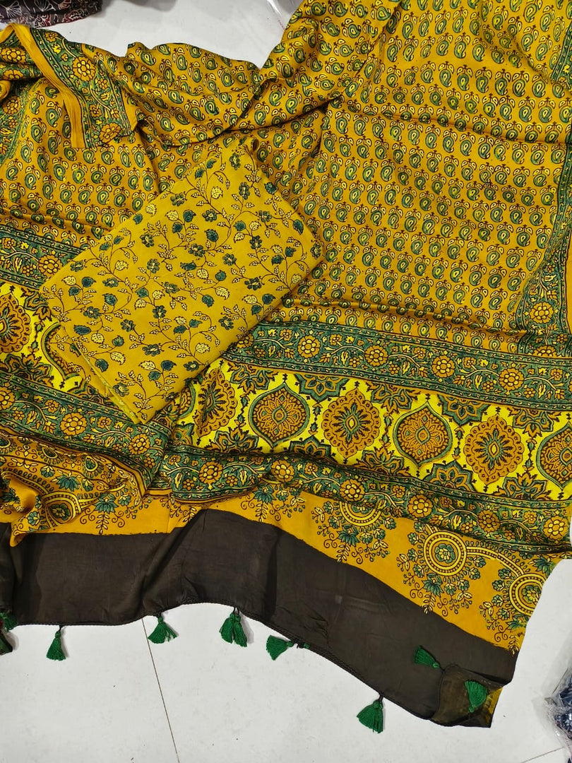 Natural dye Ajrakh Handblock Printed Modal silk 2 Piece suit