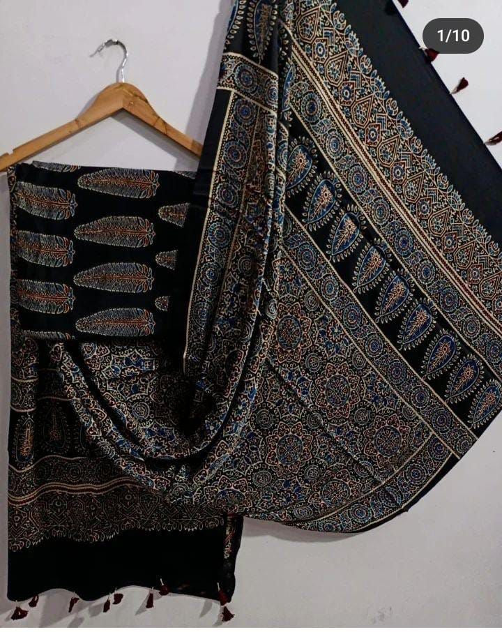 Natural dye Ajrakh Handblock Printed Modal silk 2 Piece suit