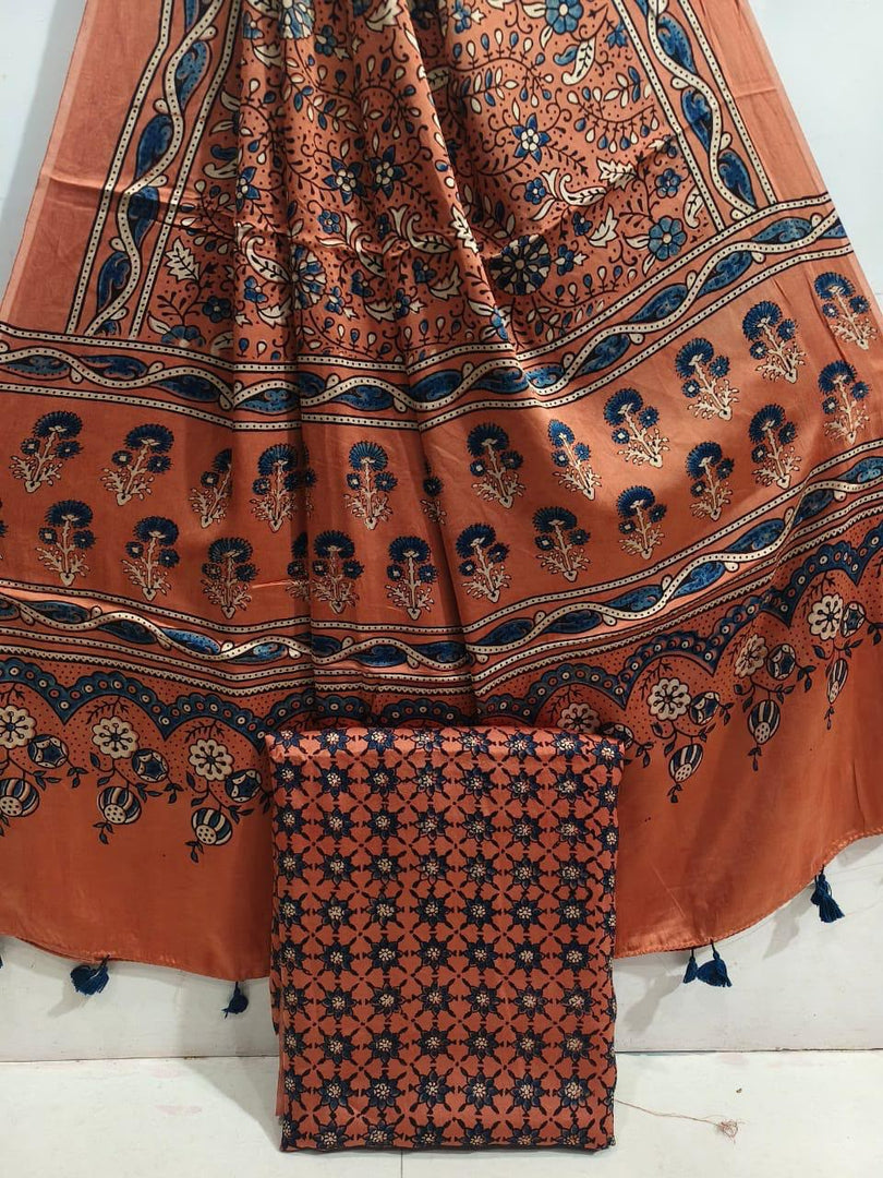 Natural Dye Ajrakh Handblocked Ajrakh  Modal  silk top and dupatta 2  piece suit