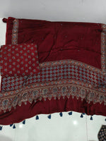 Load image into Gallery viewer, Natural dye modal silk ajrakh top with plain modal silk handworked mirror dupatta 2 piece set
