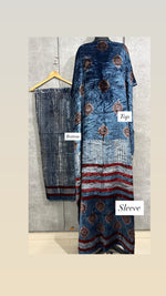 Load image into Gallery viewer, Velvet handblock ajrakh designer style top and bottom with sleeves MF0067
