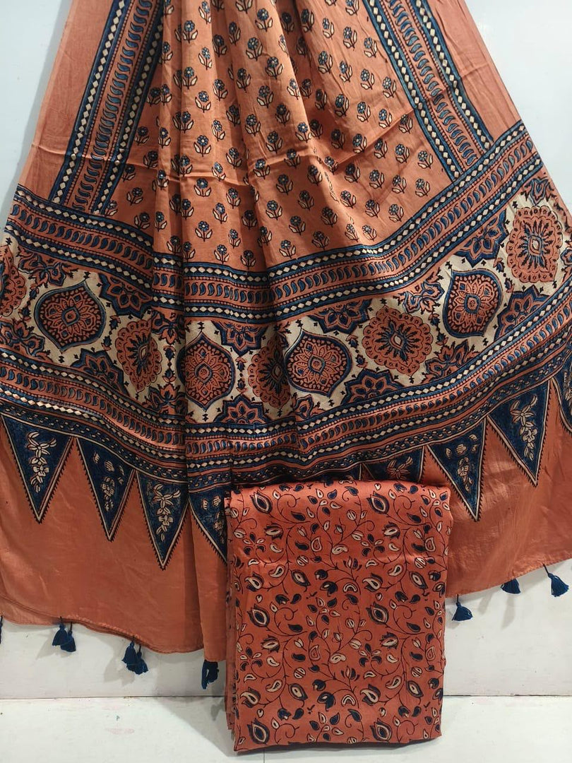Natural Dye Ajrakh Handblocked Ajrakh  Modal  silk top and dupatta 2  piece suit