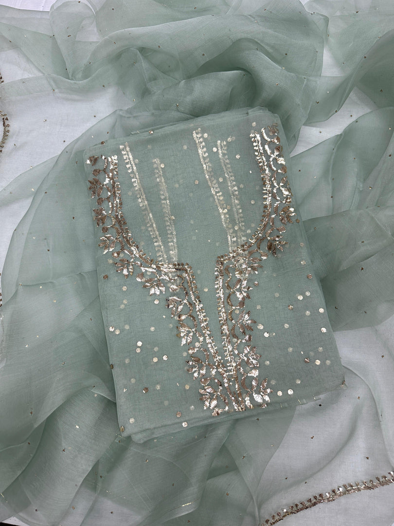 Beautiful soft pure organza silk shirt and dupatta with mukesh work