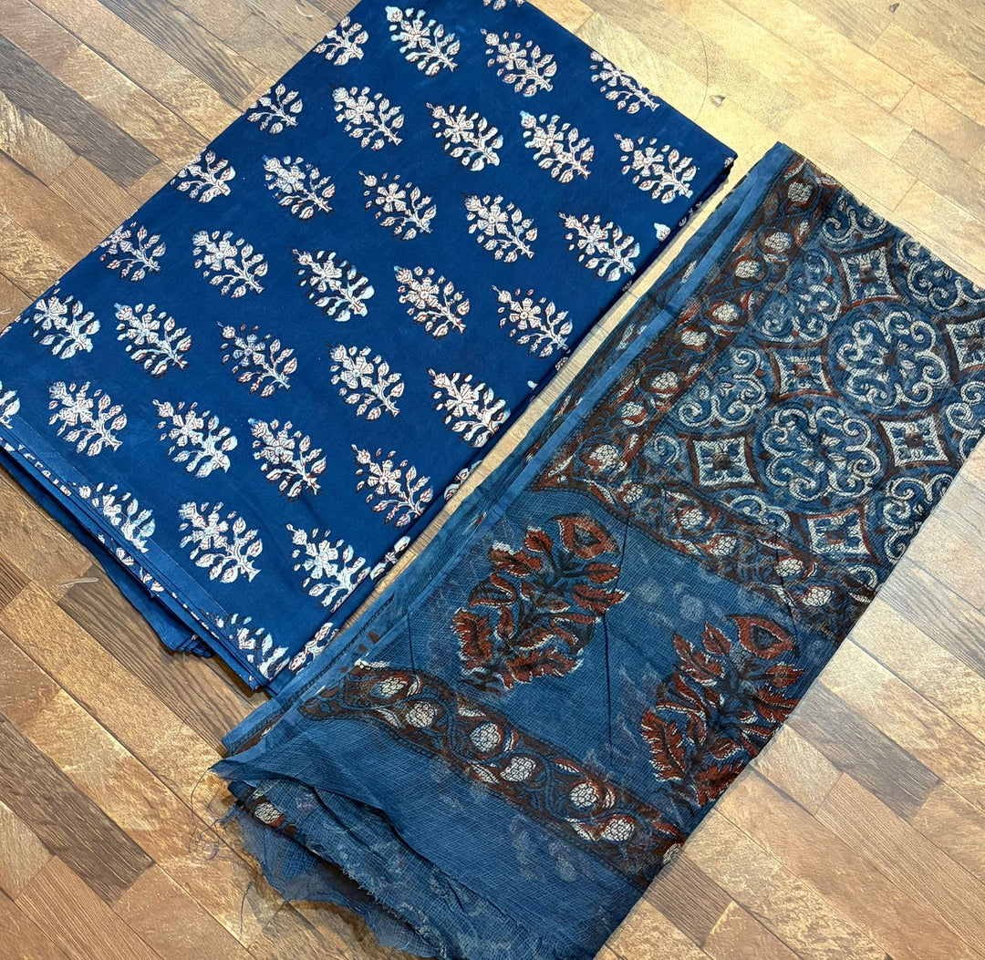 5 m jahota natural dye Handblock cotton fabric with jahota Kota doria dupatta