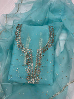 Load image into Gallery viewer, Beautiful soft pure organza silk shirt and dupatta with mukesh work
