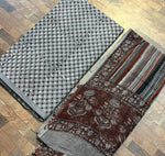 Load image into Gallery viewer, 5 m jahota natural dye Handblock cotton fabric with jahota Kota doria dupatta
