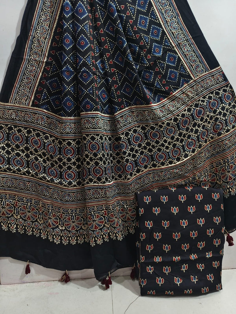 Natural Dye Ajrakh Handblocked Ajrakh  Modal  silk top and dupatta 2  piece suit