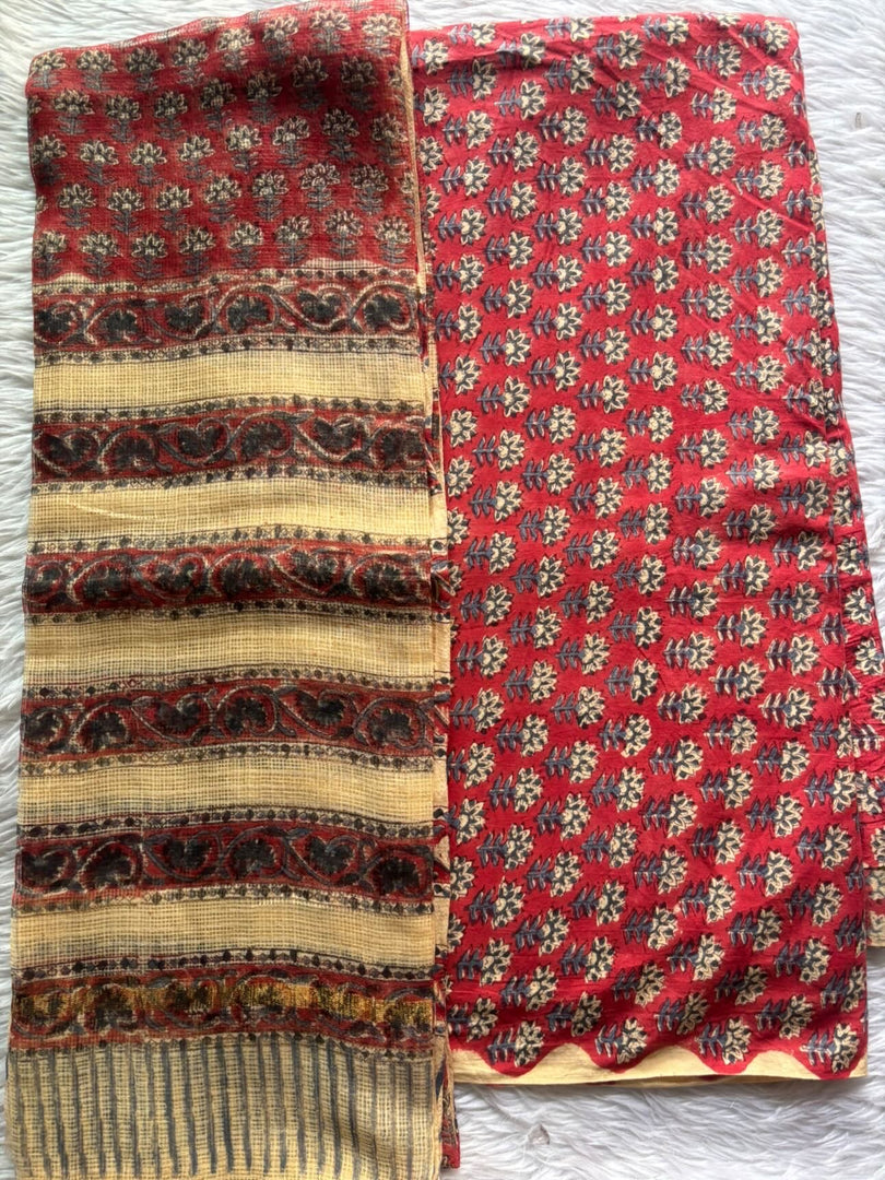 5 m Handblock cotton fabric with Kota doria dupatta