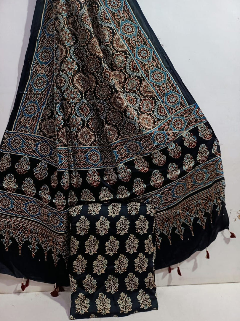Natural Dye Ajrakh Handblocked Ajrakh  Modal  silk top and dupatta 2  piece suit