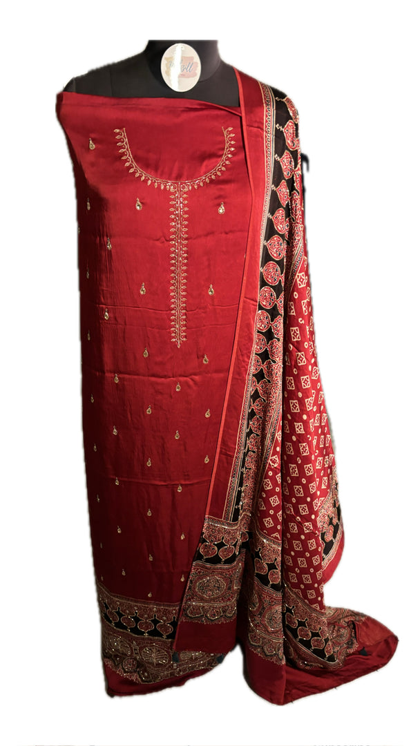 MEHZA FESTIVE EDIT heavy handwork premium quality modal silk ajrakh top and dupatta 2 piece set