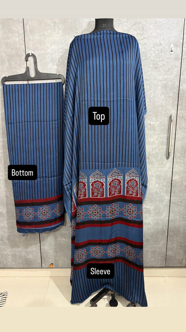 3 m modal silk ajrakh top with modal silk ajrakh bottom cord set unstitched set