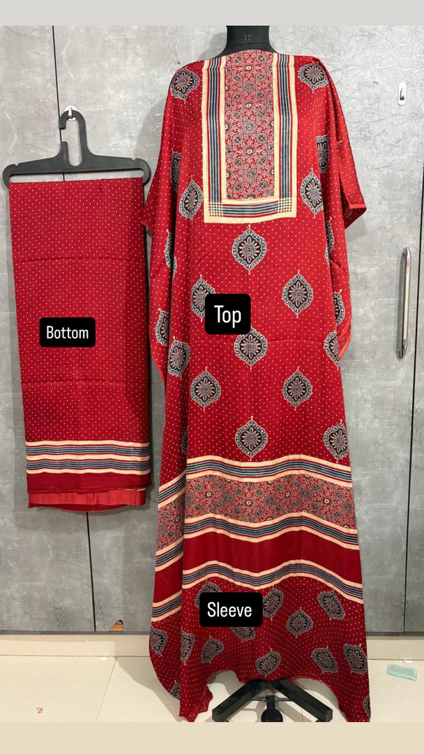 3 m modal silk ajrakh top with modal silk ajrakh bottom cord set unstitched set