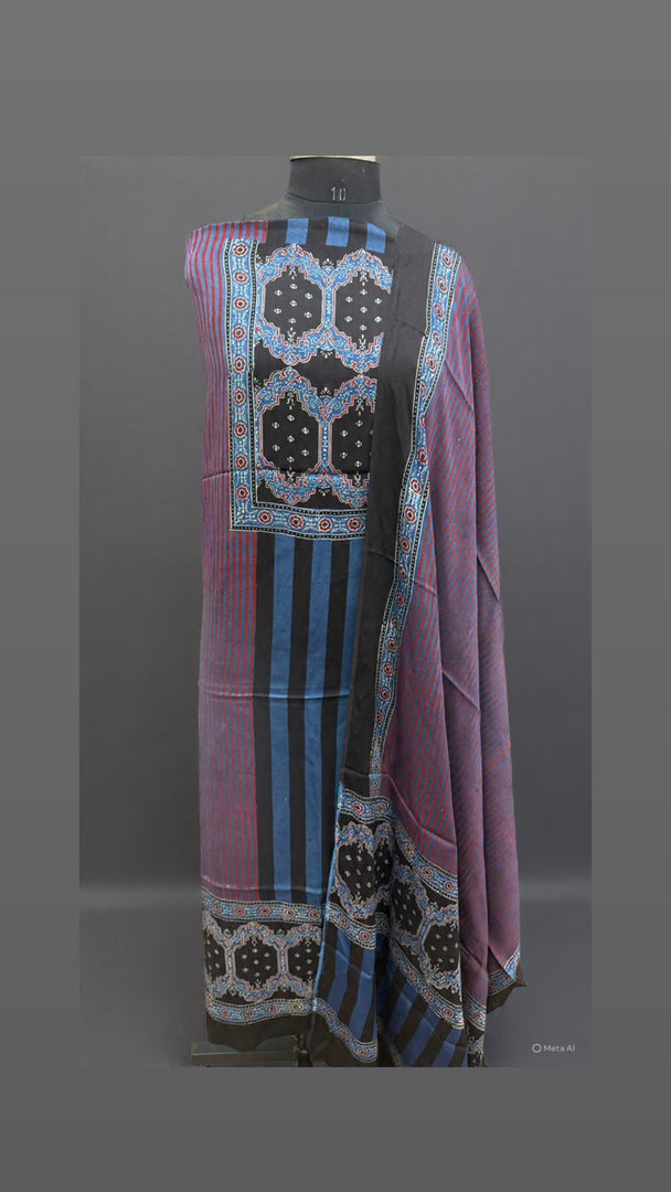 Designer style natural dye modal silk hand block ajrakh 2 piece set