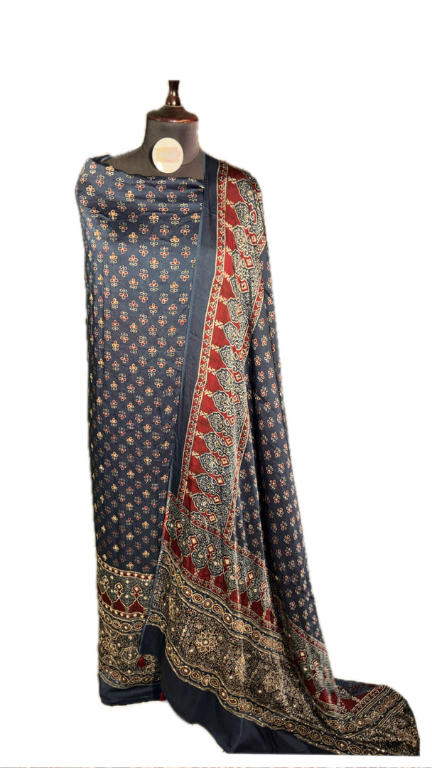 MEHZA FESTIVE EDIT heavy handwork premium quality modal silk ajrakh top and dupatta 2 piece set