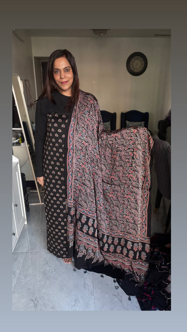 Natural Dye Ajrakh Handblock Printed Modaal silk 2  Piece suit MF0077