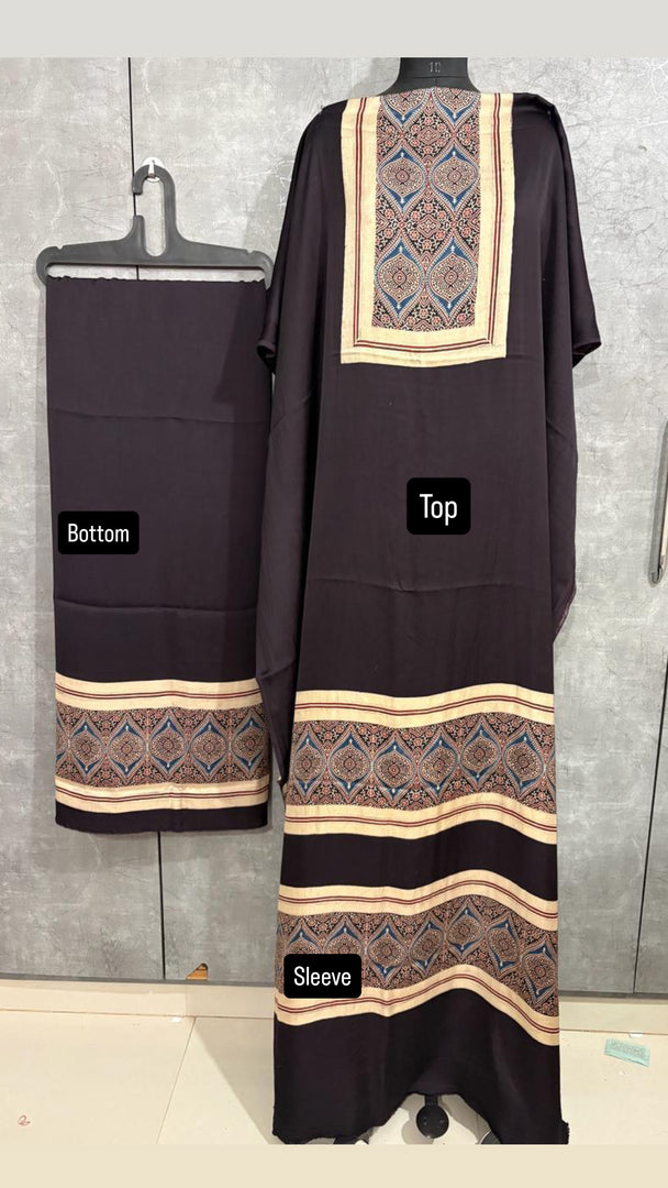 3 m modal silk ajrakh top with modal silk ajrakh bottom cord set unstitched set
