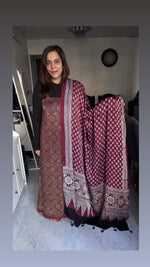 Load image into Gallery viewer, Natural Dye Ajrakh Handblock Printed Modaal silk 2 piece suit MF0077