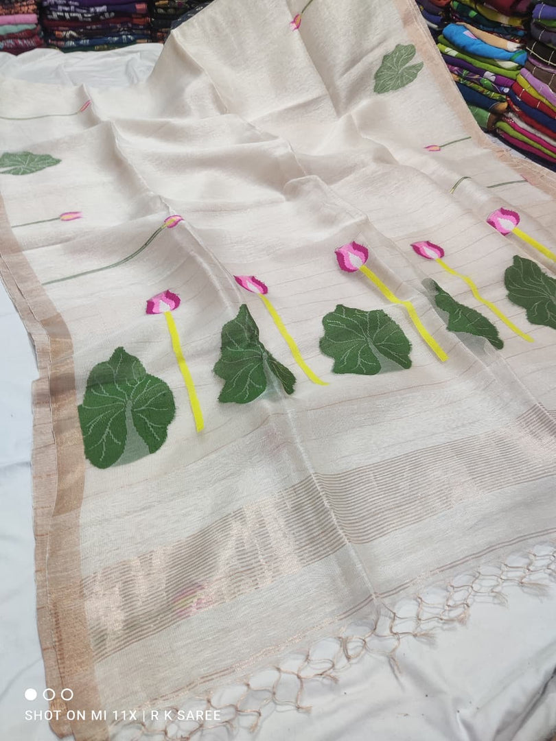 Pure tissue linen handwoven jamdani saree