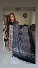 Load image into Gallery viewer, Natural Dye Ajrakh Handblock Printed Modaal silk 2  Piece suit MF0077
