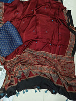 Load image into Gallery viewer, Natural dye modal silk ajrakh top with plain modal silk handworked mirror dupatta 2 piece set
