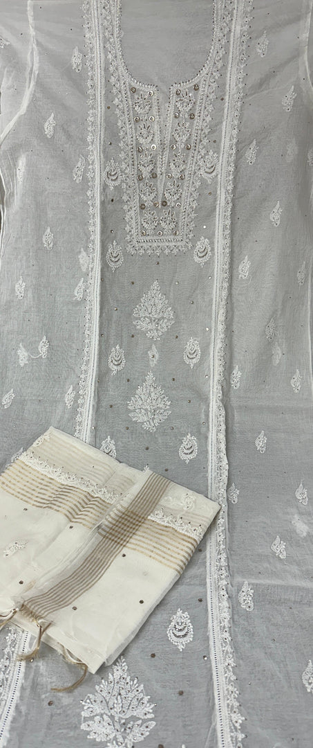 Beautiful soft Chanderi shirt and dupatta with lucknowi chikankari work and mukesh work