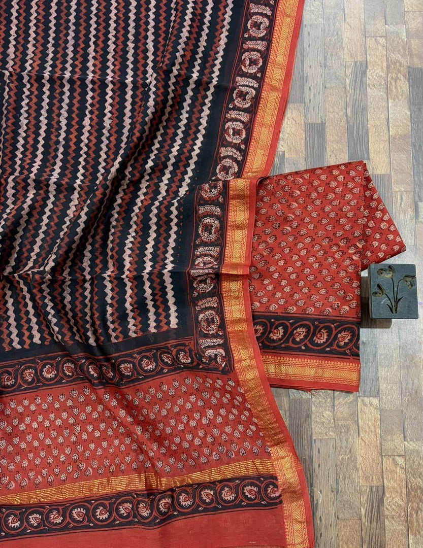 Maheshwari silk natural dye Bagru vanaspathi 3 piece set