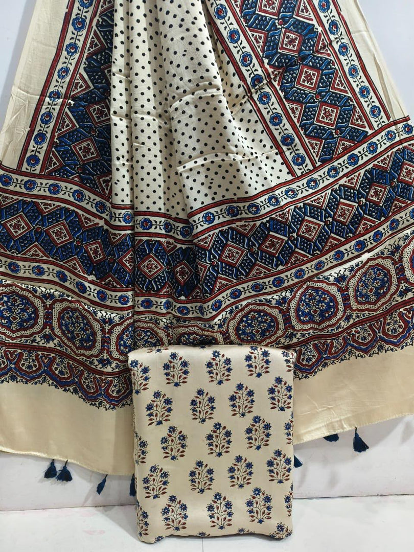 Natural Dye Ajrakh Handblocked Ajrakh  Modal  silk top and dupatta 2  piece suit
