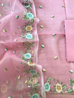Load image into Gallery viewer, Soft organza embroidered top with soft organza embroidered dupatta and pure cotton bottom
