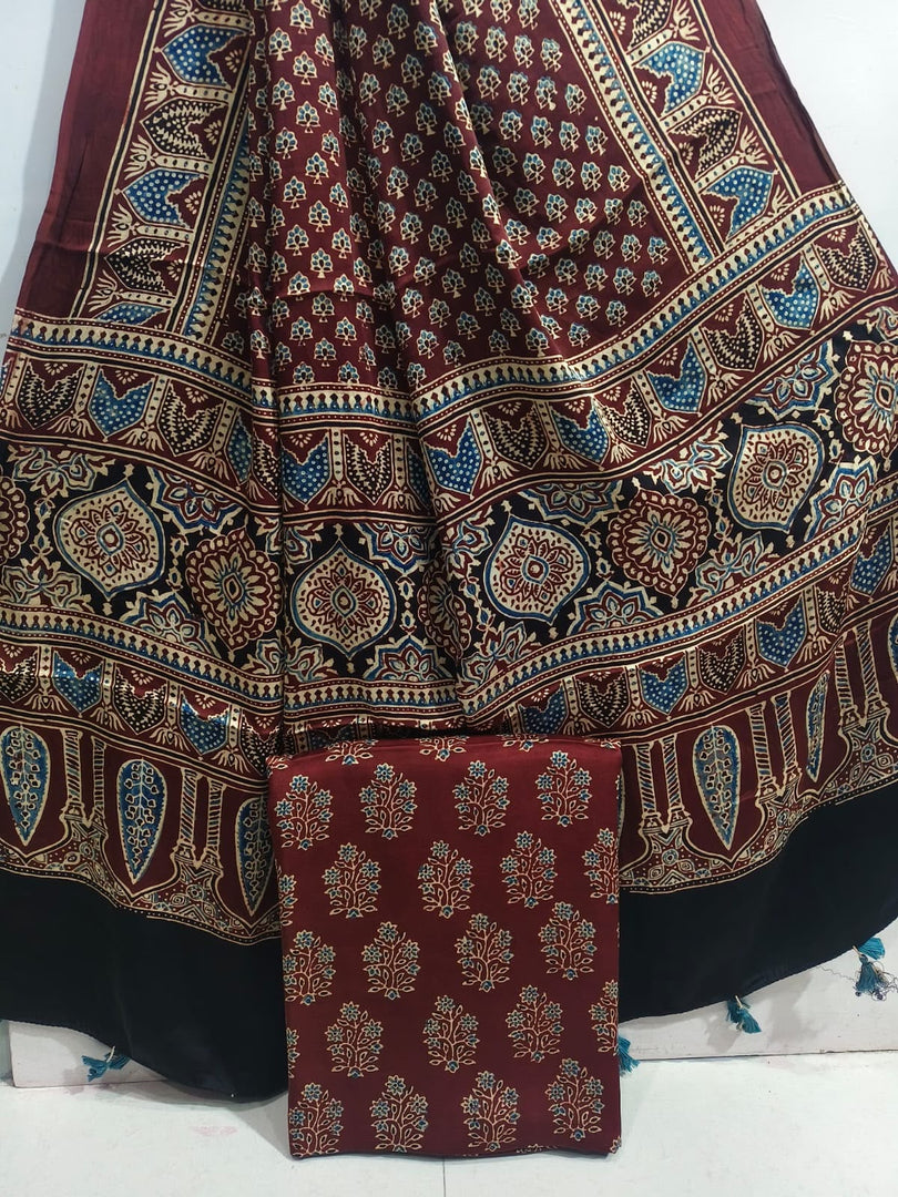 Natural Dye Ajrakh Handblocked Ajrakh  Modal  silk top and dupatta 2  piece suit
