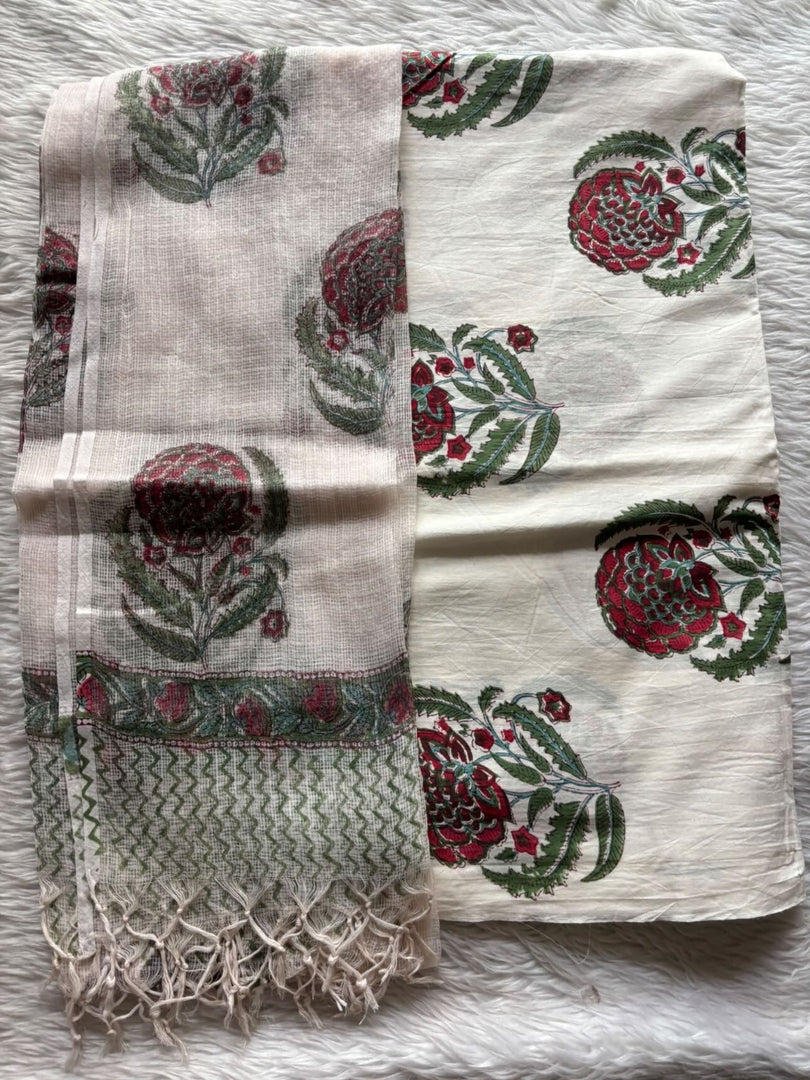 5 m Handblock cotton fabric with Kota doria dupatta