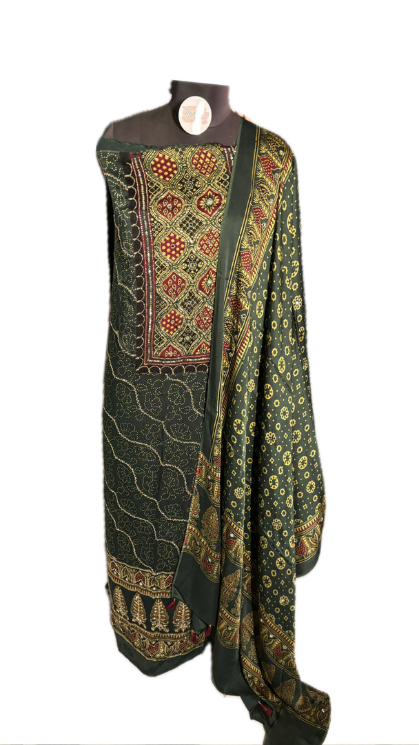 MEHZA FESTIVE EDIT heavy handwork premium quality modal silk ajrakh top and dupatta 2 piece set
