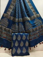 Load image into Gallery viewer, Natural Dye Ajrakh Handblock Printed Modaal silk 2  Piece suit MF0075