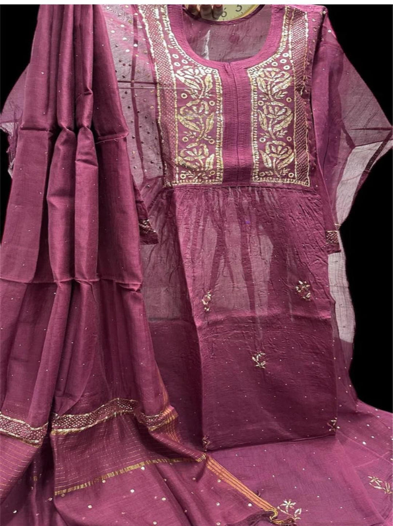Beautiful Soft pure&nbsp; mulchanderi silk Tunic style kurta n dupatta
