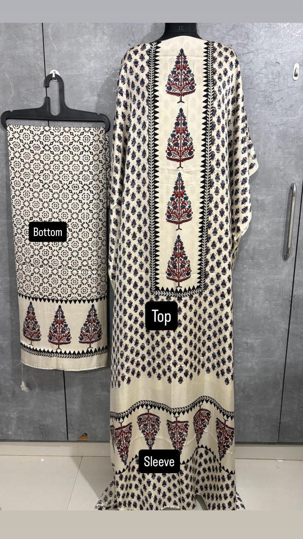 3 m modal silk ajrakh top with modal silk ajrakh bottom cord set unstitched set