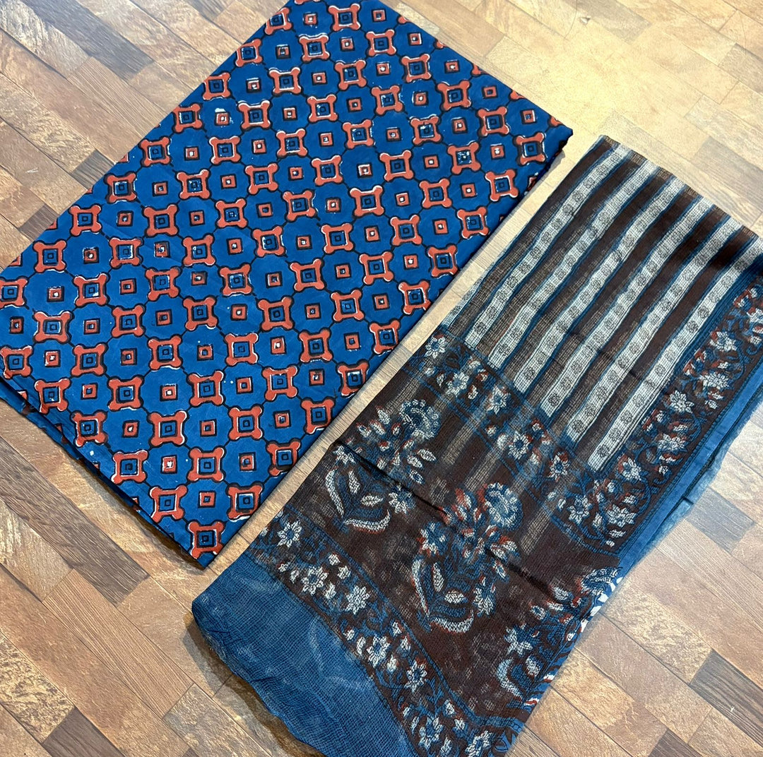 5 m jahota natural dye Handblock cotton fabric with jahota Kota doria dupatta