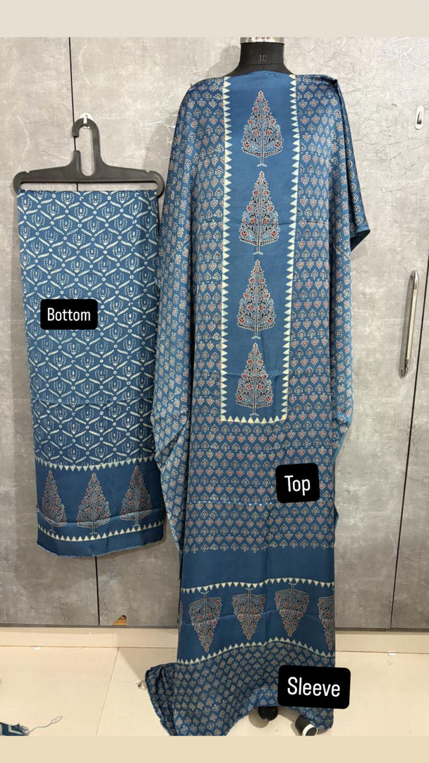 3 m modal silk ajrakh top with modal silk ajrakh bottom cord set unstitched set