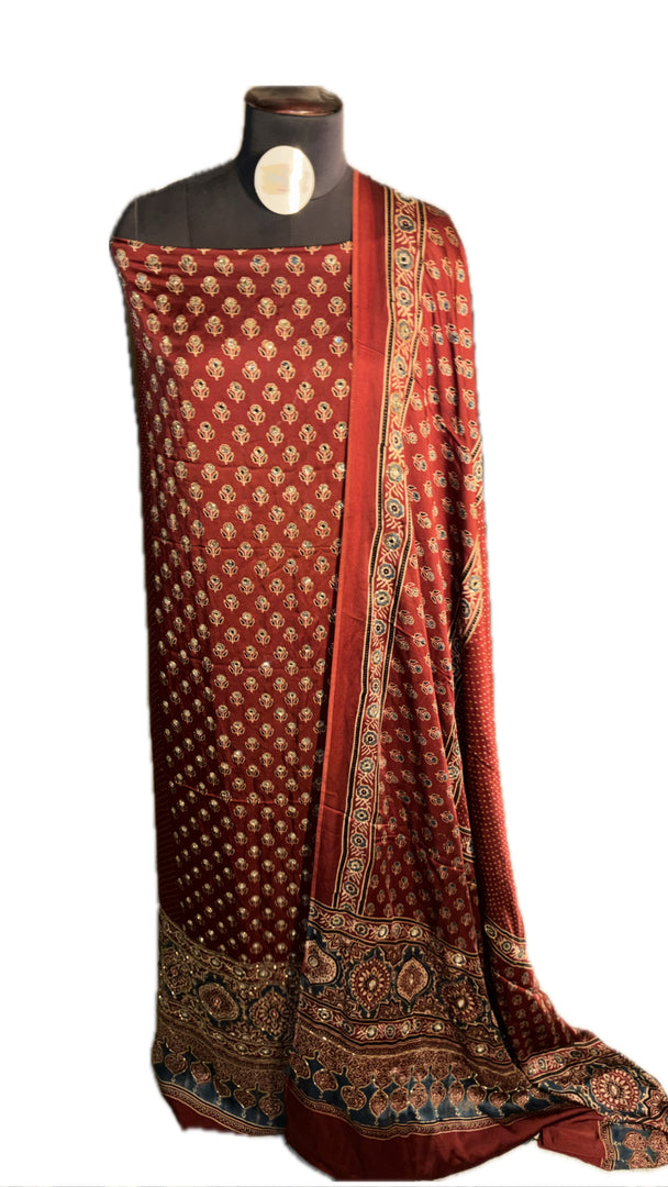 MEHZA FESTIVE EDIT heavy handwork premium quality modal silk ajrakh top and dupatta 2 piece set