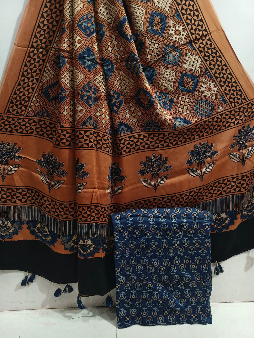 Natural Dye Ajrakh Handblocked Ajrakh  Modal  silk top and dupatta 2  piece suit